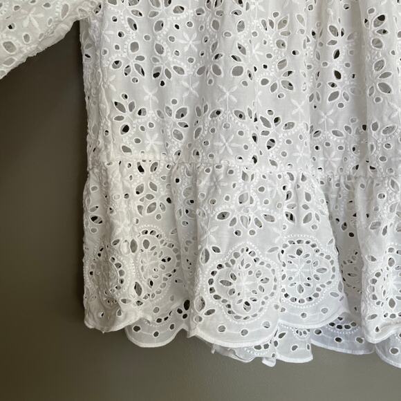Veronica Beard Emmalyn Eyelet Blouse White Sz 8 Lace Ruffles Flare Sleeves Chic - Picture 7 of 16